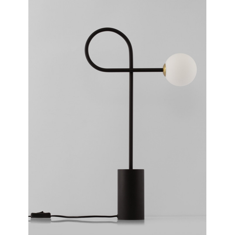 Lampa stołowa szklana kula designerska Ballo opal / czarny
