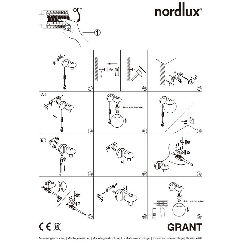 Kinkiet szklany kula Grant Czarny/Opal marki Nordlux