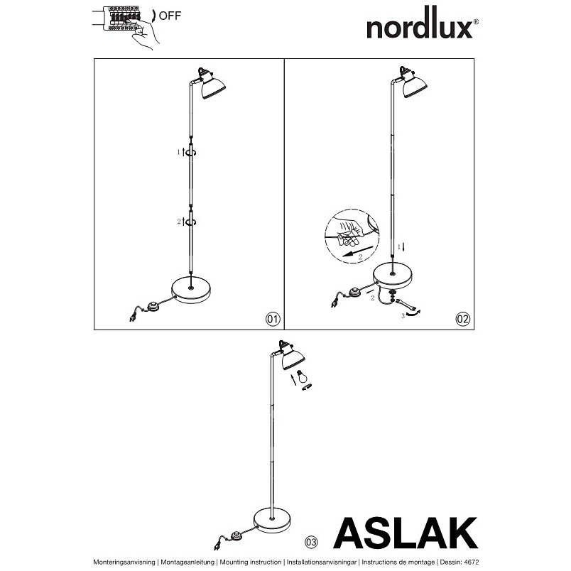 Lampa podłogowa industrialna Aslak Czarny marki Nordlux