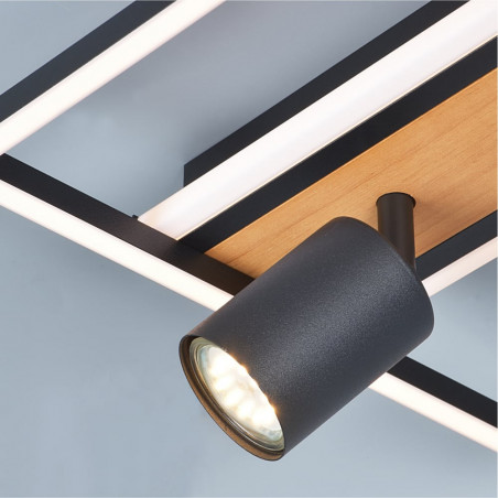 Plafon kwadratowy z reflektorkiem Korda LED 29,8x29,8cm czarny / drewno Zumaline