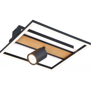 Plafon kwadratowy z reflektorkiem Korda LED 29,8x29,8cm czarny / drewno Zumaline