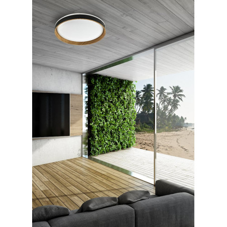 Plafon okrągły Bois LED 49cm czarny / biały / imitacja drewna Zumaline