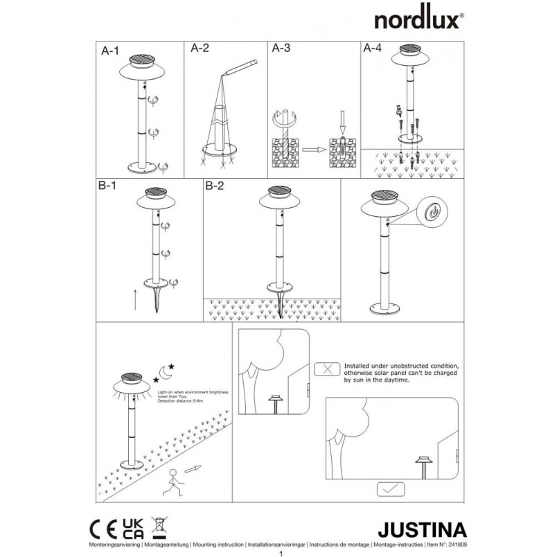 Lampa zewnętrzna solarna z czujnikiem ruchu Justina LED 60cm antracyt Nordlux