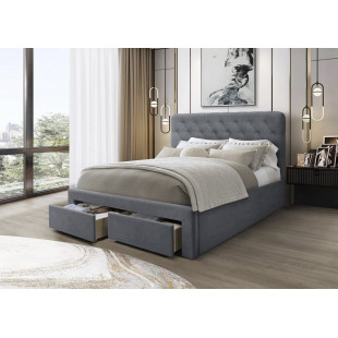 Łóżko z szufladami i pikowanym zagłówkiem Marisol 160x200cm popiel Halmar