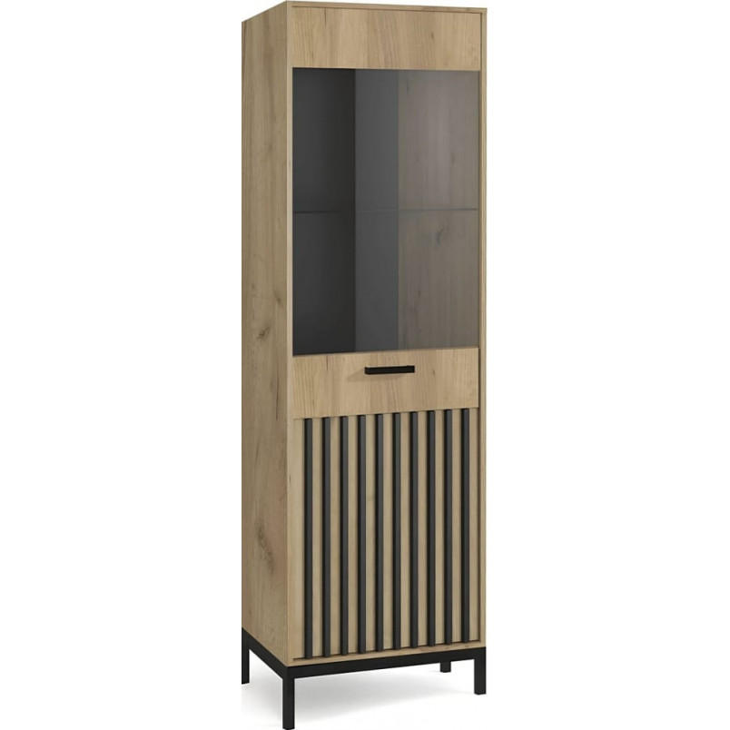Regał stojący zamykany z lamelami Lamino 54x40x191cm dąb craft/czarny Halmar
