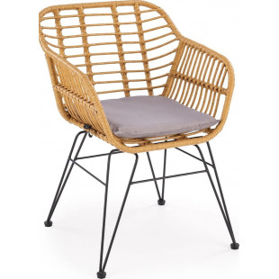 Krzesło rattanowe z poduszką K541 naturalny / popiel Halmar