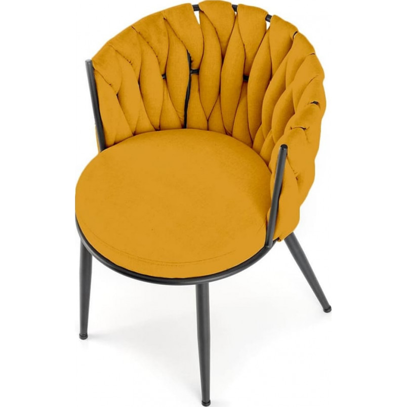 Krzesło tapicerowane z plecionym oparciem K516 musztardowe Halmar