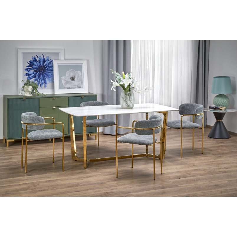 Stół glamour na złotej podstawie Clemente 160x90cm biały marmur Halmar