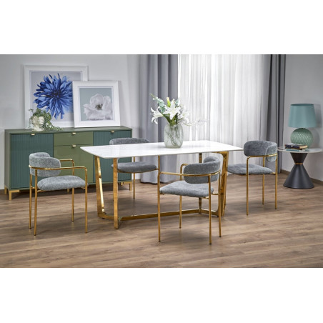Stół glamour na złotej podstawie Clemente 160x90cm biały marmur Halmar