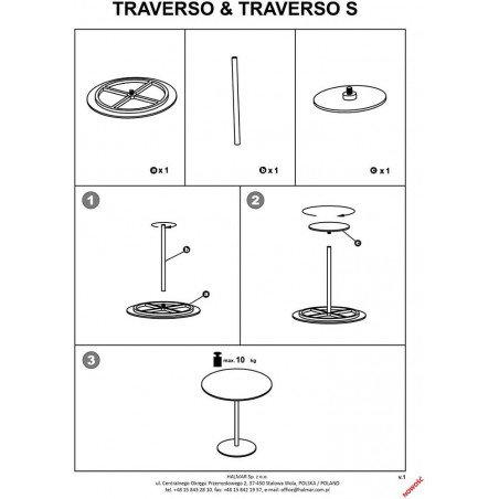Stolik boczny okrągły Traverso 40cm H45cm trawertyn / biały Halmar