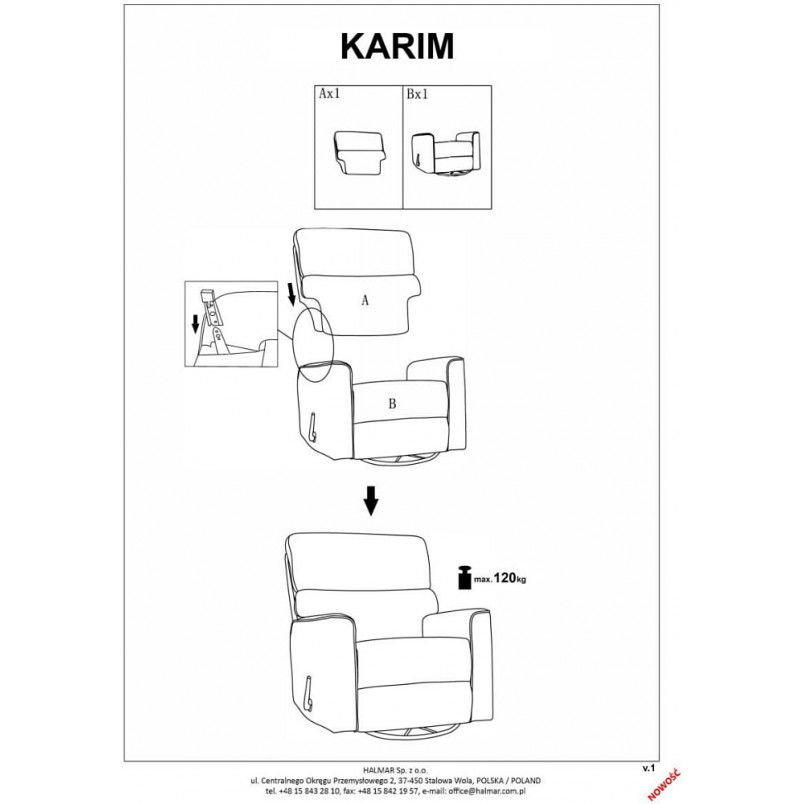 Fotel rozkładany z funkcją kołyski Karim beżowy Halmar