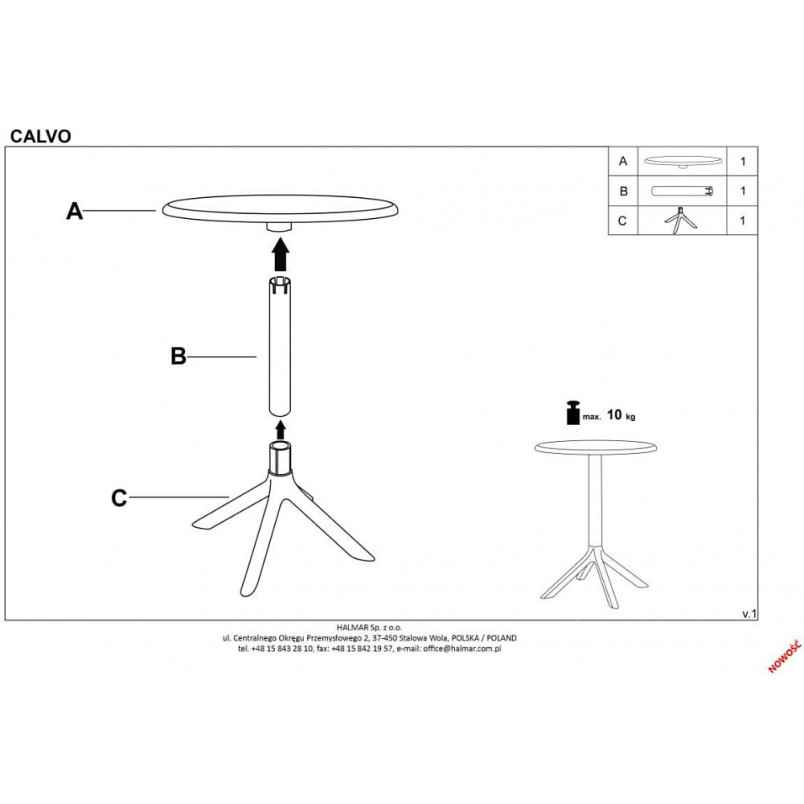 Stół zewnętrzny z tworzywa Calvo 60cm czarny Halmar