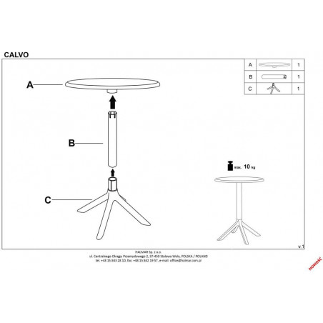 Stół zewnętrzny z tworzywa Calvo 60cm czarny Halmar