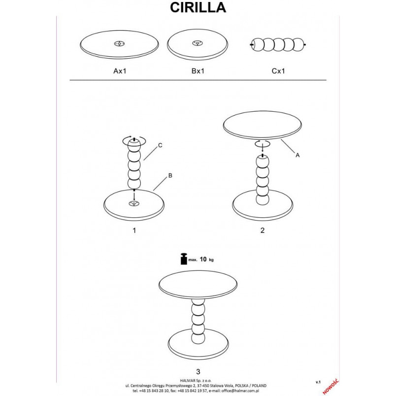 Stolik boczny okrągły na jednej nodze Cirilla 40cm oliwkowy Halmar