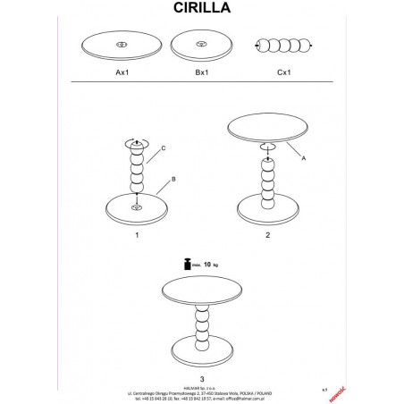 Stolik boczny okrągły na jednej nodze Cirilla 40cm oliwkowy Halmar
