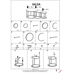 Zestaw trzech stolików okrągłych Gilda biały marmur / czarny Halmar