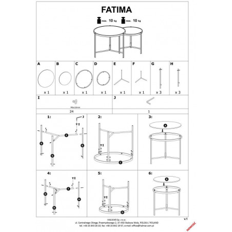 Zestaw stolików okrągłych Fatima biały marmur / złoty Halmar