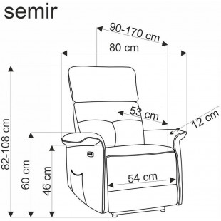 Fotel rozkładany elektrycznie z usb Semir Velvet musztardowy Halmar