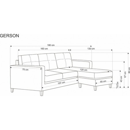 Sofa 3 osobowa z podnóżkiem Gerson 180cm popiel Halmar