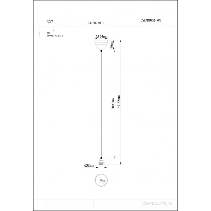 Zawiesie / przewód do klosza Villo Delux 200cm biały Nordlux