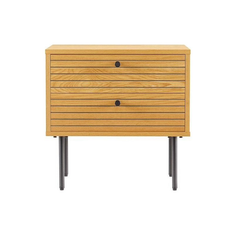 Szafka nocna ryflowana na nóżkach z 2 szufladami Lattes 50x40cm dąb Intesi
