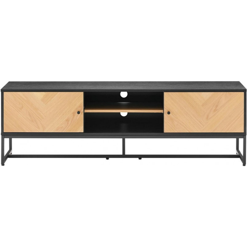 Szafka rtv z frontem w jodełkę Clar 160x40cm dąb / czarny Intesi
