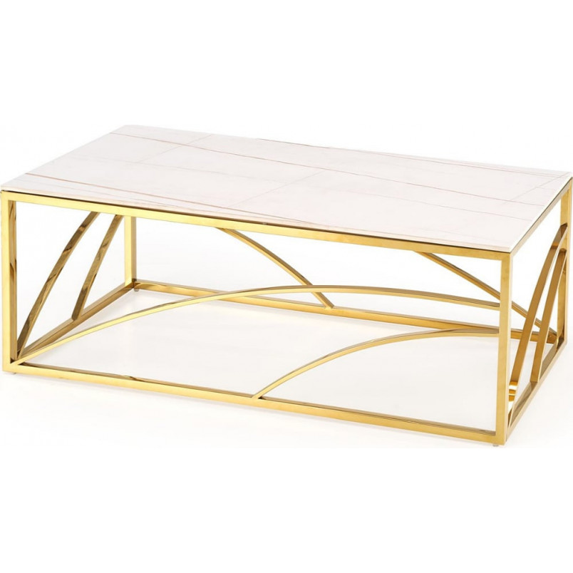 Stolik glamour na złotej podstawie Universe III 120x60cm biały marmur Halmar