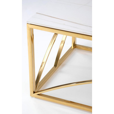 Stolik glamour na złotej podstawie Universe III 120x60cm biały marmur Halmar