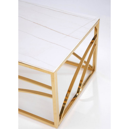 Stolik glamour na złotej podstawie Universe III 120x60cm biały marmur Halmar
