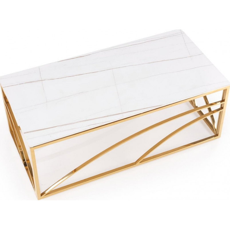 Stolik glamour na złotej podstawie Universe III 120x60cm biały marmur Halmar