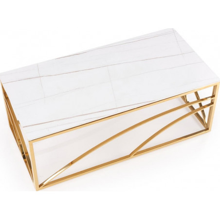 Stolik glamour na złotej podstawie Universe III 120x60cm biały marmur Halmar
