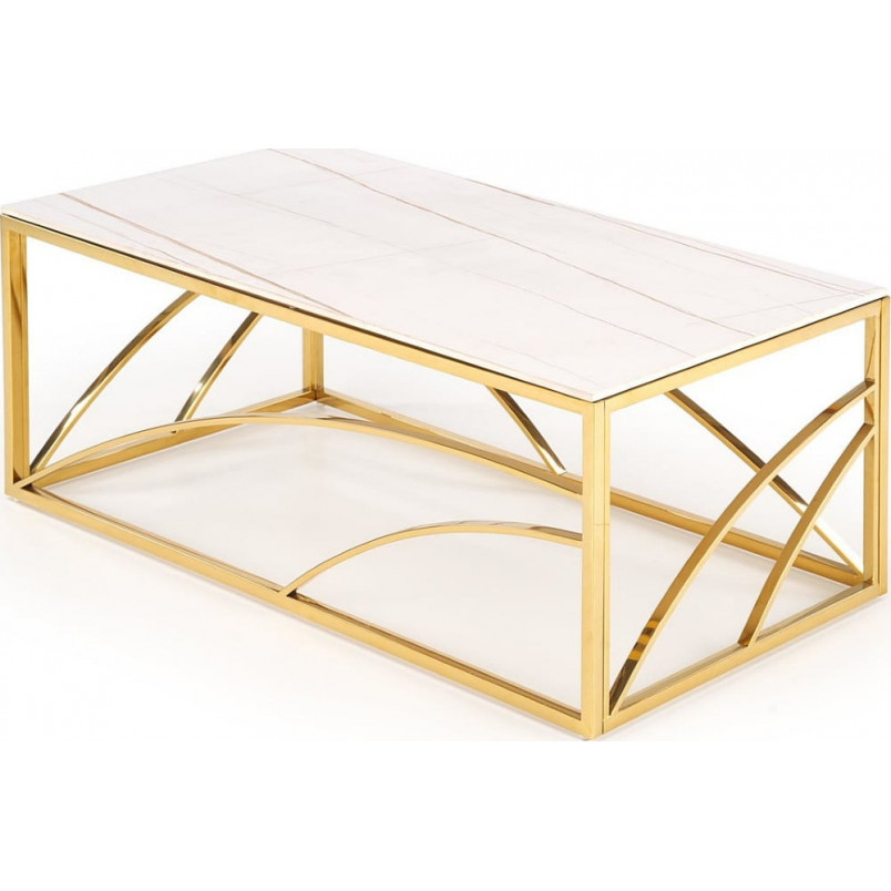 Stolik glamour na złotej podstawie Universe III 120x60cm biały marmur Halmar