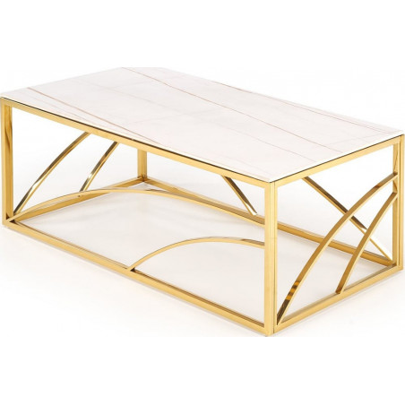 Stolik glamour na złotej podstawie Universe III 120x60cm biały marmur Halmar
