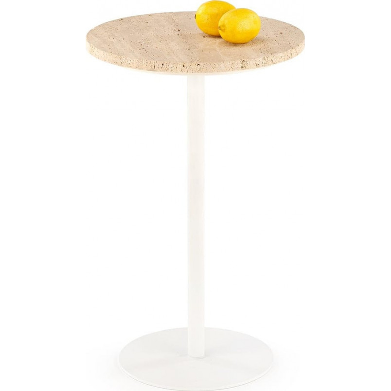 Stolik boczny okrągły Traverso 35cm H56cm trawertyn / biały Halmar