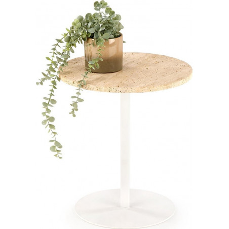 Stolik boczny okrągły Traverso 40cm H45cm trawertyn / biały Halmar