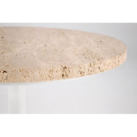 Stolik boczny okrągły Traverso 40cm H45cm trawertyn / biały Halmar