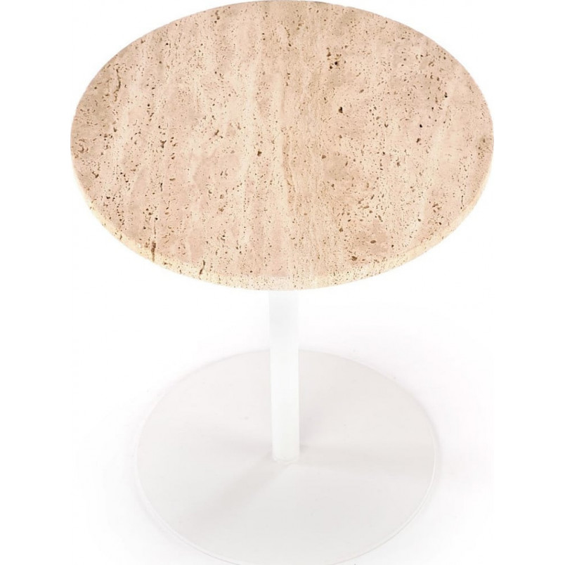 Stolik boczny okrągły Traverso 40cm H45cm trawertyn / biały Halmar