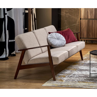 Sofa 3 osobowa prl / vintage Milano 175cm orzech / beż Castel 15 Halmar