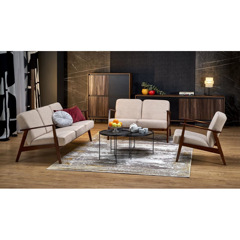 Sofa 3 osobowa prl / vintage Milano 175cm orzech / beż Castel 15 Halmar