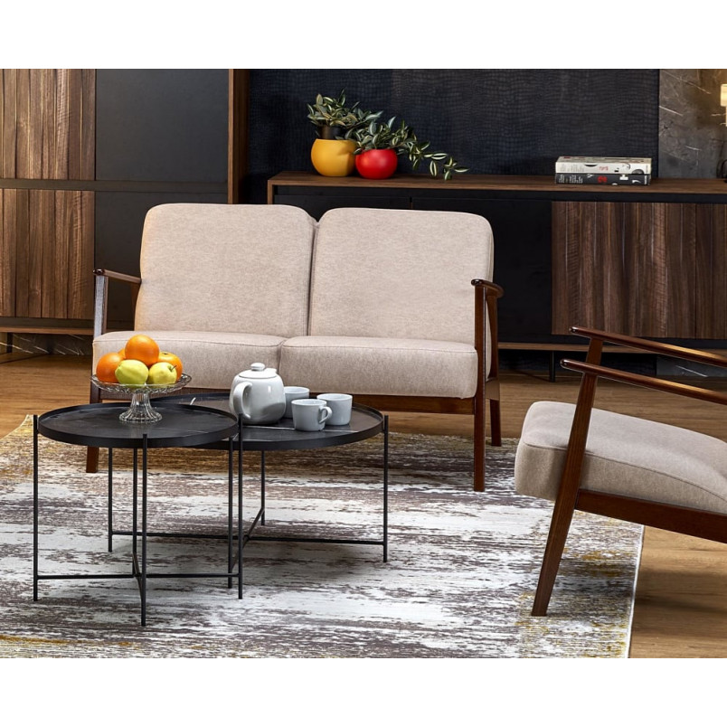 Sofa 2 osobowa prl / vintage Milano 120cm orzech / beż Castel 15 Halmar