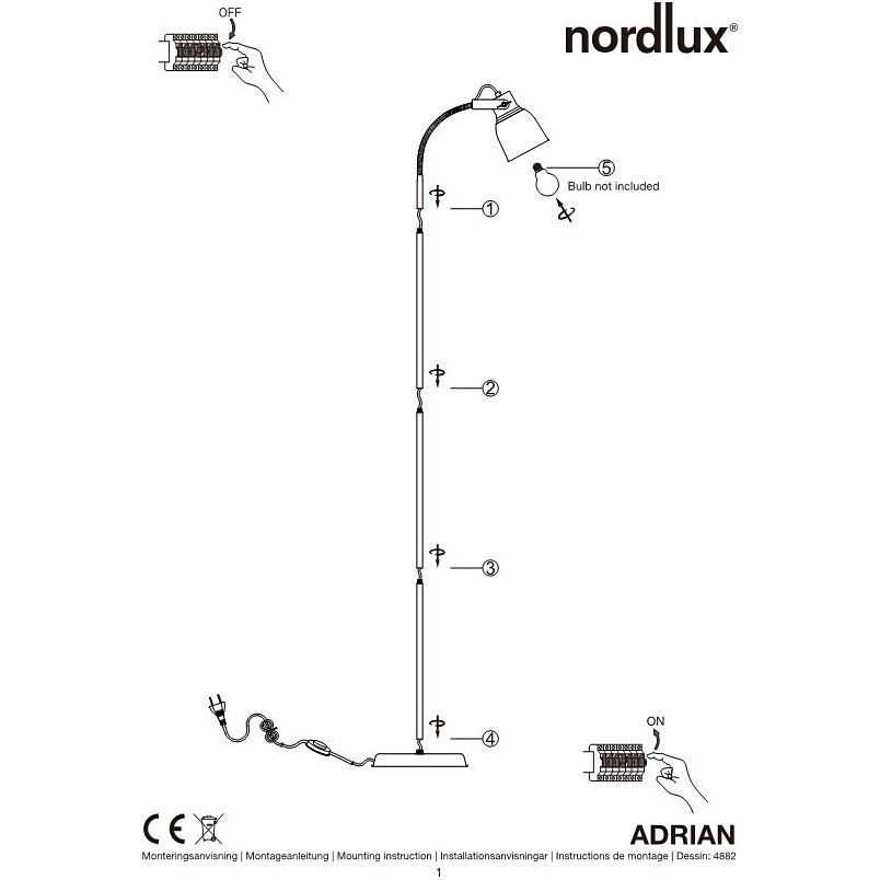 Lampa podłogowa industrialna Adrian Czarna marki Nordlux