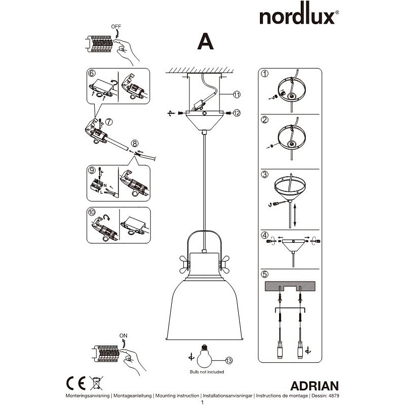 Lampa wisząca industrialna Adrian 25 Czarna marki Nordlux