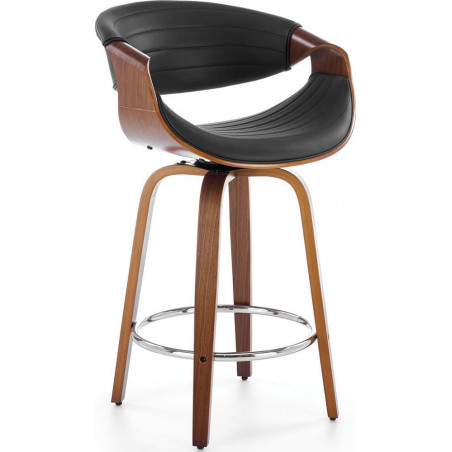 Krzesło barowe drewniane z ekoskóry H123 czarny / orzech Halmar