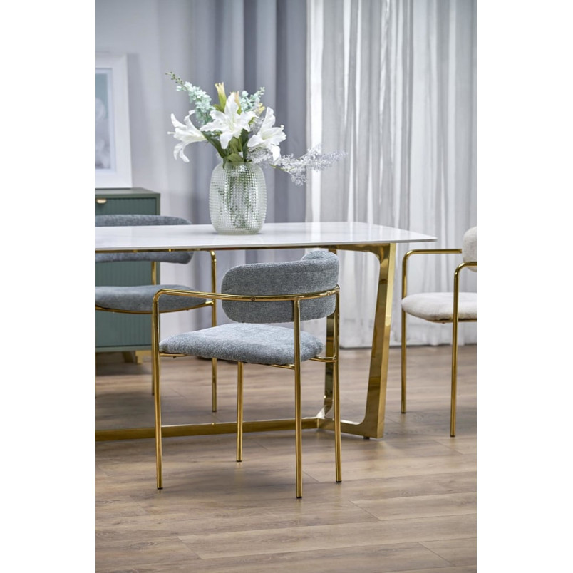 Stół glamour na złotej podstawie Clemente 160x90cm biały marmur Halmar