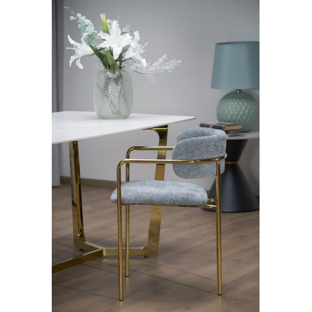 Stół glamour na złotej podstawie Clemente 160x90cm biały marmur Halmar