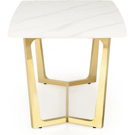 Stół glamour na złotej podstawie Clemente 160x90cm biały marmur Halmar