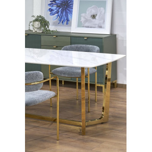 Stół glamour na złotej podstawie Clemente 160x90cm biały marmur Halmar