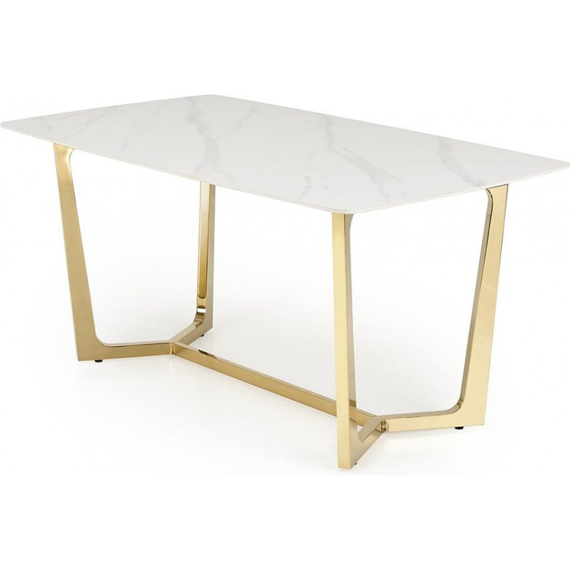 Stół glamour na złotej podstawie Clemente 160x90cm biały marmur Halmar