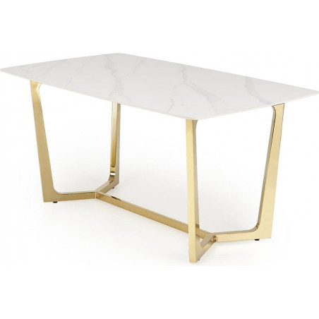 Stół glamour na złotej podstawie Clemente 160x90cm biały marmur Halmar