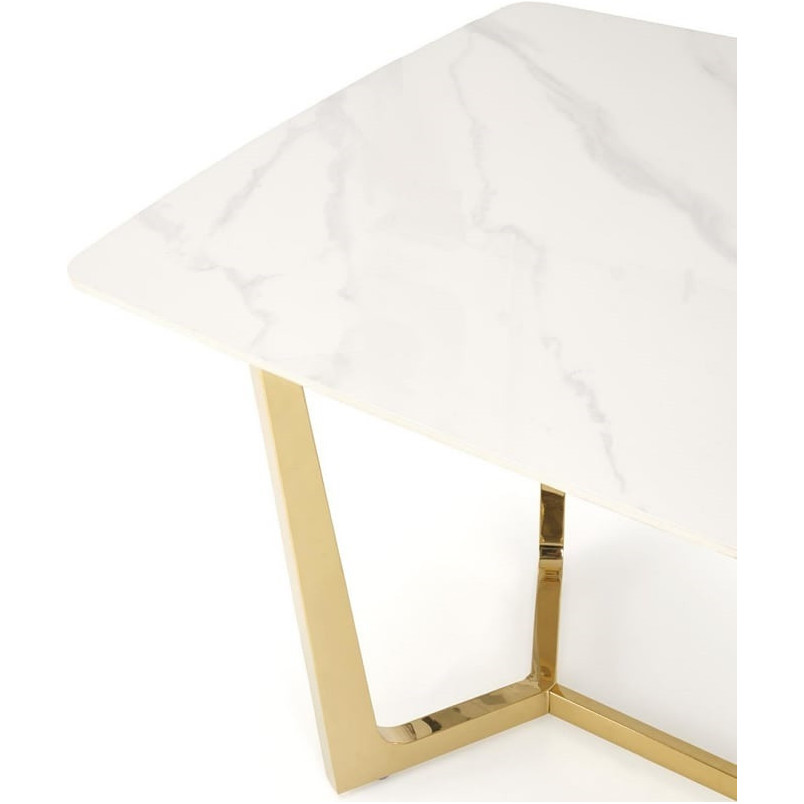 Stół glamour na złotej podstawie Clemente 160x90cm biały marmur Halmar